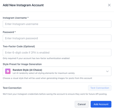 建立新的 Instagram 自動化帳號檔案