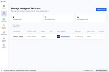 Instagram 帳號清單管理畫面
